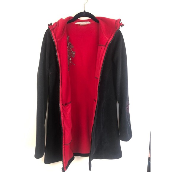 Athleta Jacket Womens S Black & Pink Swara Fleece Florral Embroidery Zip Coat - Picture 2 of 10